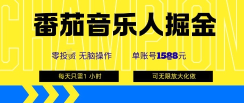 番茄音乐人掘金，单账号最高可撸1k+，可无限矩阵去做，零投入-拾涧工坊