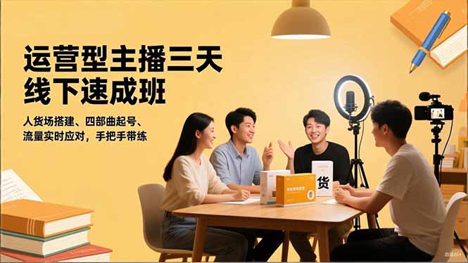 运营型主播三天线下班，人货场搭建,四部曲起号,流量实时应对，手把手带练-拾涧工坊