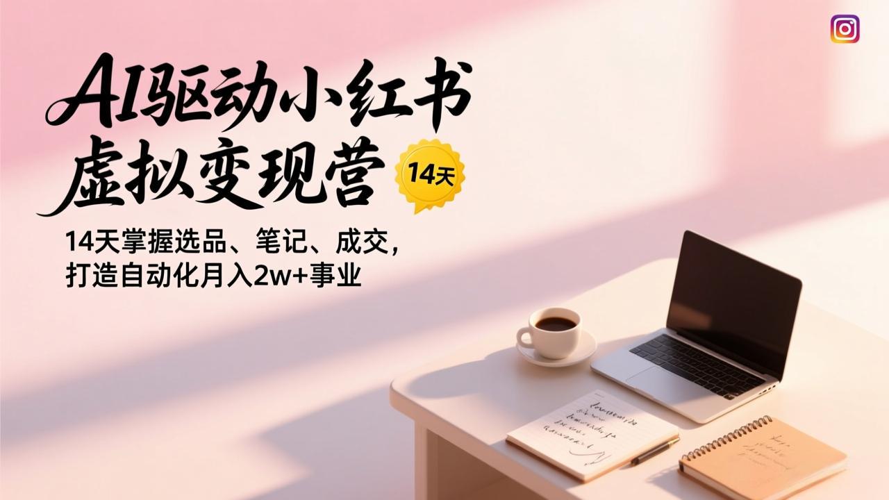 AI驱动小红书虚拟变现营，14天掌握选品、笔记、成交，打造自动化月入2w+事业-拾涧工坊