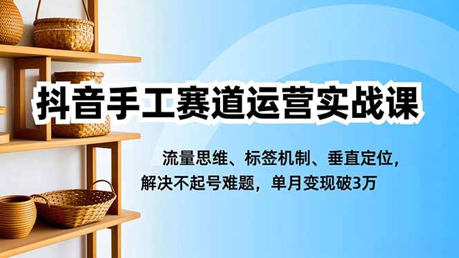 抖音手工赛道运营实战课，流量思维、标签机制、垂直定位，解决不起号难题，单月变现破3万-拾涧工坊