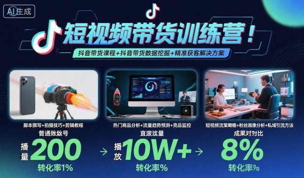 短视频带货训练营，抖音带货课程+抖音带货数据挖掘+精准获客解决方案-拾涧工坊