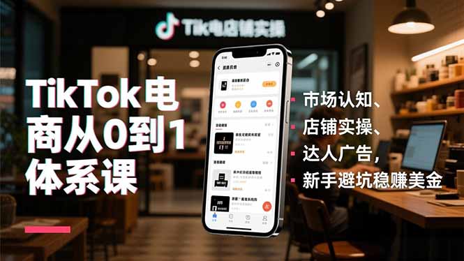 TikTok电商从0到1体系课，市场认知、店铺实操、达人广告，新手避坑稳赚美金-拾涧工坊