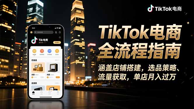 TikTok电商全流程指南，涵盖店铺搭建、选品策略、流量获取，单店月入过万-拾涧工坊