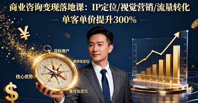商业咨询变现落地课：IP定位/视觉营销/流量转化，单客单价提升300%-拾涧工坊