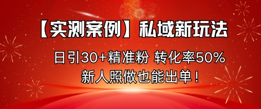 【实测案例】私域新玩法，日引30+精准粉，转化率50%，新人照做也能出单！-拾涧工坊