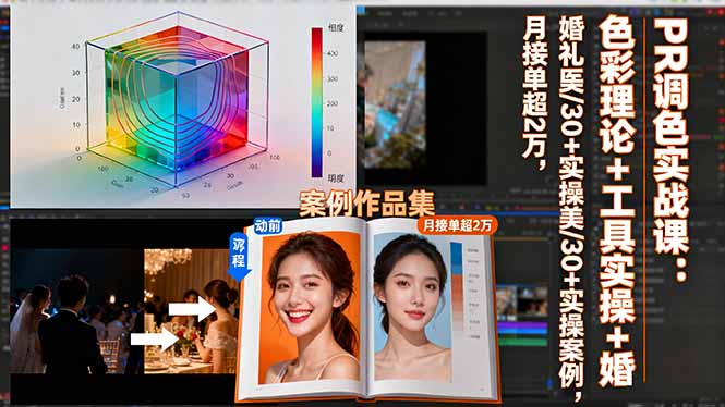 PR调色实战课：色彩理论+工具实操+婚礼医美/30+实操案例，月接单超2万-拾涧工坊
