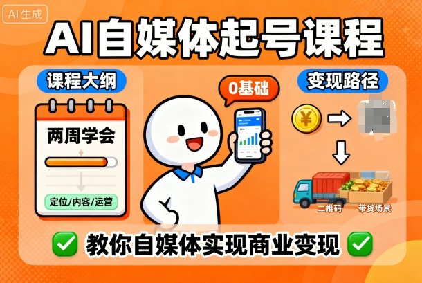 AI自媒体起号课程，0基础小白两周学会，教你自媒体实现商业变现-拾涧工坊