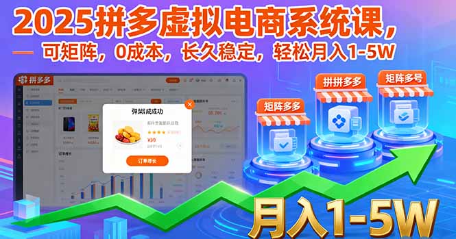 2025拼多多虚拟电商系统课，可矩阵，0成本，长久稳定，轻松月入1-5W-拾涧工坊
