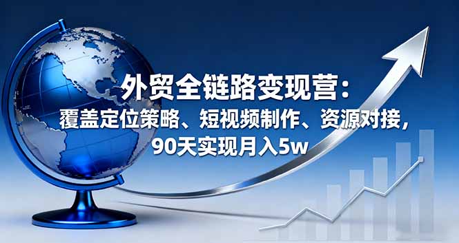 外贸全链路变现营:覆盖定位策略、短视频制作、资源对接,90天实现月入5w-拾涧工坊