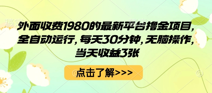 外面收费1980的最新平台撸金项目，全自动运行，每天30分钟，无脑操作，当天收益3张【揭秘】-拾涧工坊