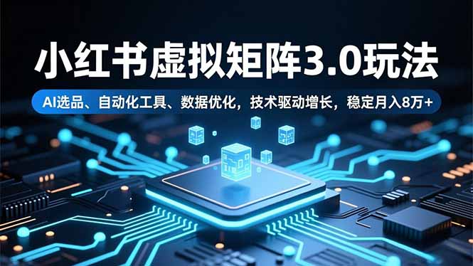 小红书虚拟矩阵3.0玩法，AI选品、自动化工具、数据优化，技术驱动增长，稳定月入8万+-拾涧工坊